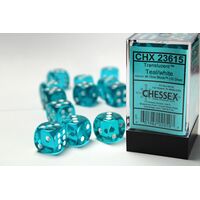 Translucent Teal/White16mm Dice Block™ (12)