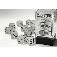 Frosted™ Clear/black Dice Block™ 16mm (12 dice)