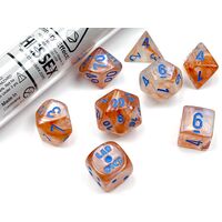 Borealis® Rose Gold/light blue Luminary™ 7-Dice Set (with bonus die)