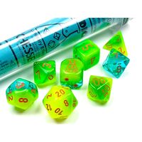 Gemini® Plasma Green-Teal/Orange Luminary 7-Dice Set