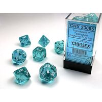 Translucent Teal/white 7-Dice Set