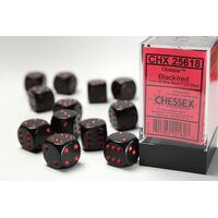 Opaque Black/Red 16 mm Dice (12)