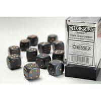 Opaque Dark Grey/Copper 16mm Dice (12)