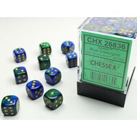 Gemini Blue-Green/gold 12mm d6 Dice Block (36 dice)