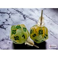 Stud Earrings Marble Green Mini-Poly d20 Pair