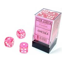 Translucent Pink/white 16mm d6 Dice Block (12 dice)