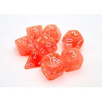Translucent Neon Orange/White 7-Dice Set + Lab D6
