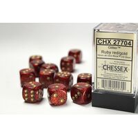 Glitter Polyhedral Ruby/Gold 16mm d6 Dice Block (12)