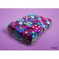 Gemini Purple Teal/Gold 16mm d6 Dice Block (12)
