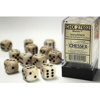 Marble Ivory w/Black 12mm D6 (12)