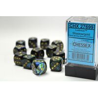 Lustrous Shadow/Gold 16mm d6 Dice Block (12)