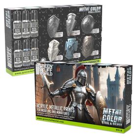Acrylic Metallic Paint Set - Steel & Silver (x6)