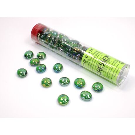 Crystal Green Iridized Glass Stones in 5 1/2" Tube (40+)