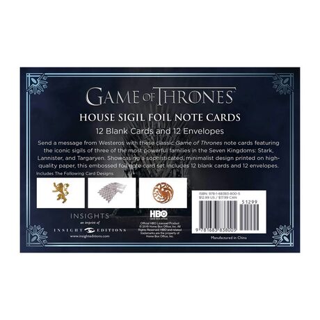 Game of Thrones Foil Note Cards (12)