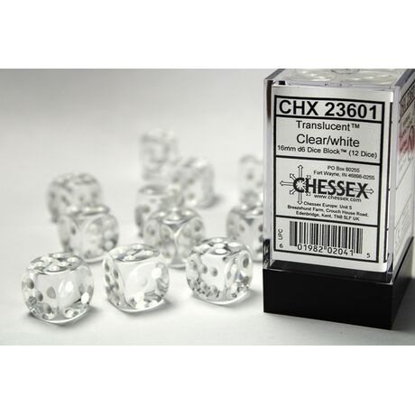 Translucent Clear/White 16mm Dice Block™ (12)