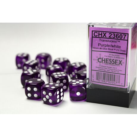 Translucent Purple/White 16mm Dice Block™ (12)