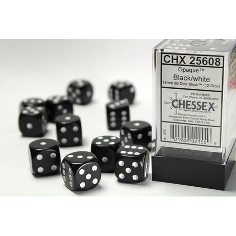 Opaque Black/White 16mm Dice Block™ (12)