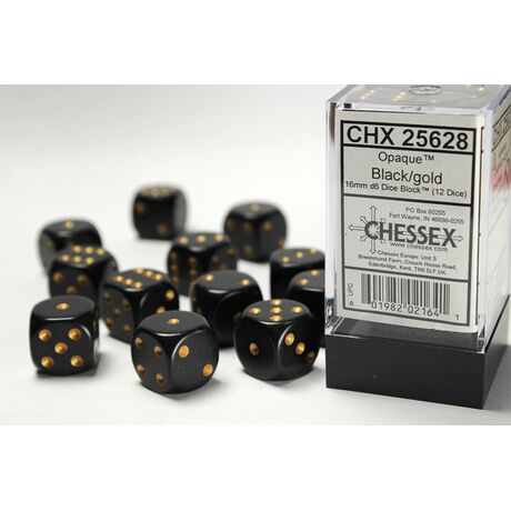 Opaque Black/Gold 16mm Dice Block™ (12)