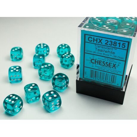 Translucent Dice Block™ 12mm d6 Teal/white (36)