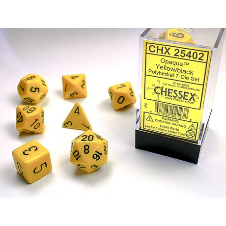 Opaque Yellow/black 7-Dice Set
