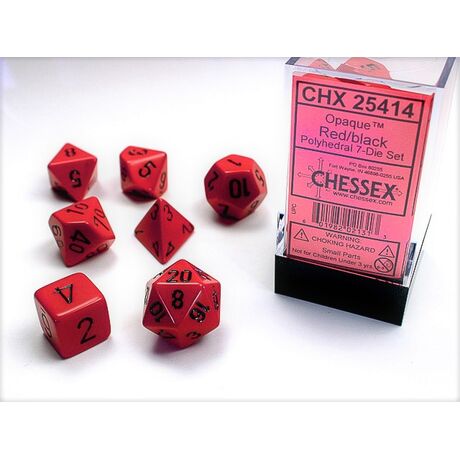 Opaque Red/black 7-Dice Set