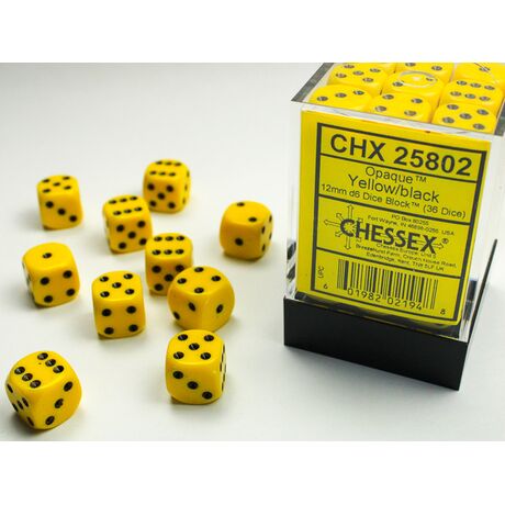 Opaque Dice Block™ 12mm d6 Yellow/black (36 dice)