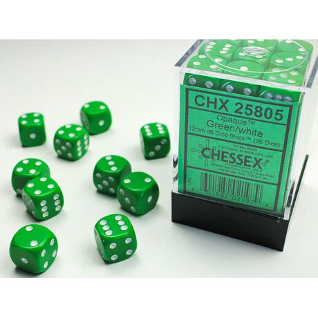 Opaque Dice Block™ 12mm d6 Green/white (36 dice)