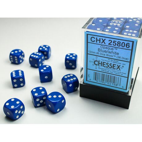 Opaque Dice Block™ 12mm d6 Blue/white (36 dice)