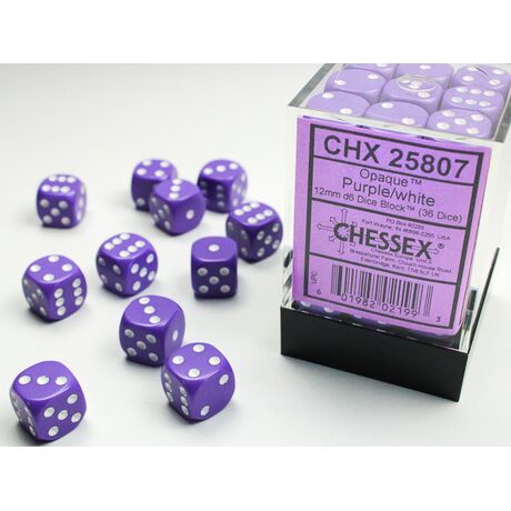 Opaque Dice Block™ 12mm d6 Purple/white (36 dice)