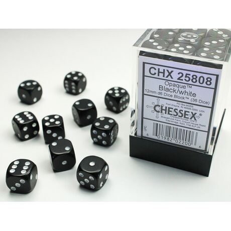 Opaque Dice Block™ 12mm d6 Black/white (36 dice)