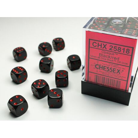 Opaque Dice Block™ 12mm d6 Black/red (36 dice)