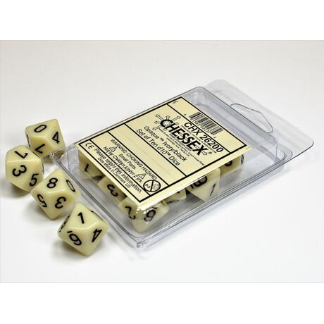 Opaque Ivory/black Set of Ten d10s