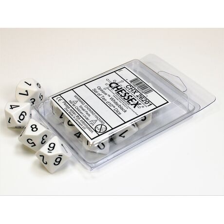 Opaque White/black Set of Ten d10s
