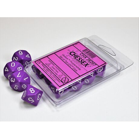 Opaque Purple/white Set of Ten d10s