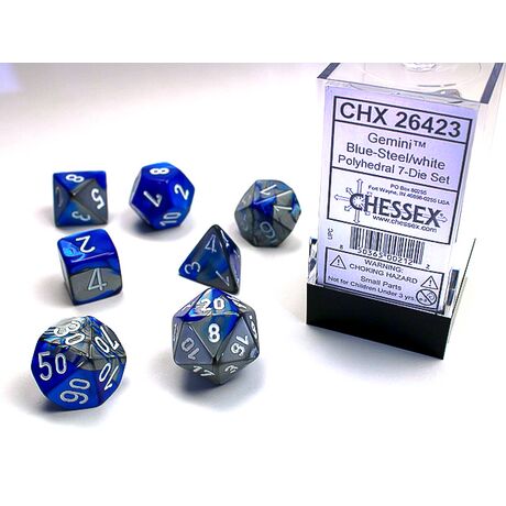 Gemini® Blue-Steel w/white 7-Dice Set
