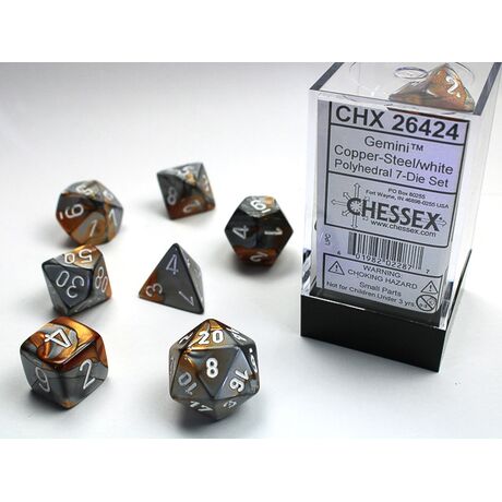 Gemini® Copper-Steel/white 7-Dice Set