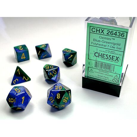 Gemini® Blue-Green/gold 7-Dice Set