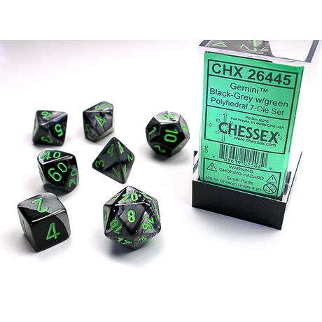 Gemini® Black-Grey/green 7-Dice Set
