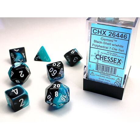 Gemini® Black-Shell/white 7-Dice Set