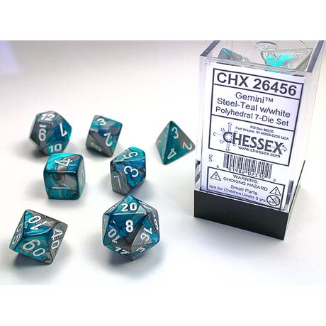 Gemini® Steel-Teal/white 7-Dice Set