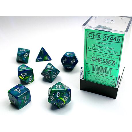 Festive® Green/silver 7-Dice set