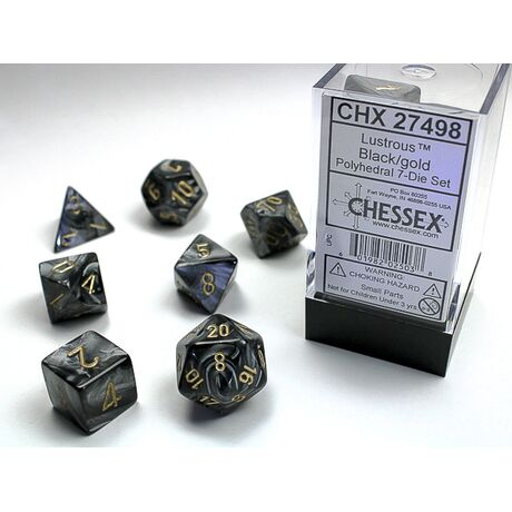 Lustrous® Black/gold 7-Dice Set