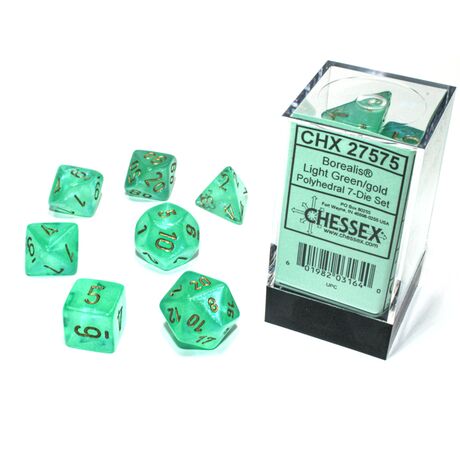 Borealis® Light Green/gold Luminary™ 7-Dice Set