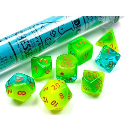 Gemini® Plasma Green-Teal/Orange Luminary 7-Dice Set
