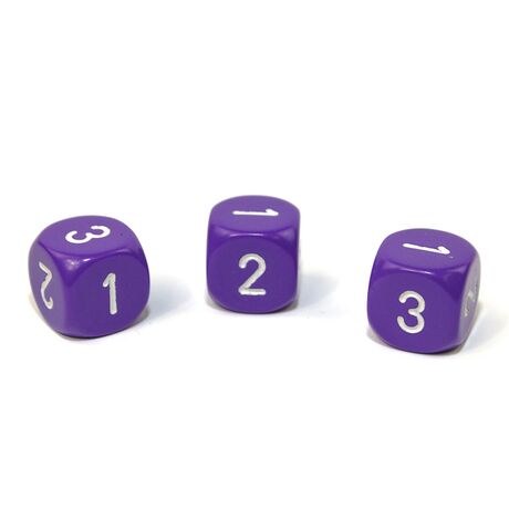 Opaque 16mm d3 (d6 w/ 1-2-3 twice) Purple/white
