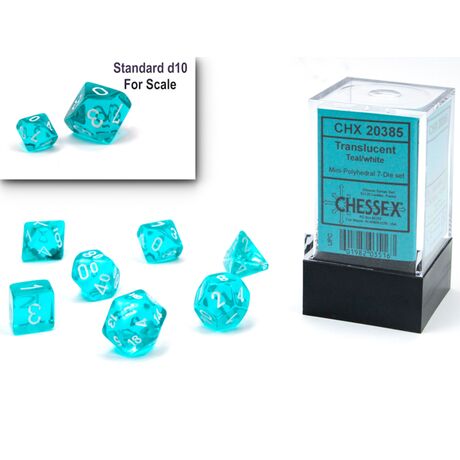 Translucent Teal/white Mini 7-Die Set