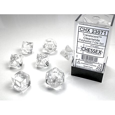 Translucent Clear/white 7-Dice Set