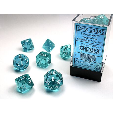 Translucent Teal/white 7-Dice Set