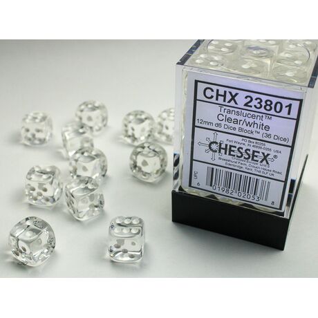 Translucent Dice Block™ 12mm d6 Clear/white (36)