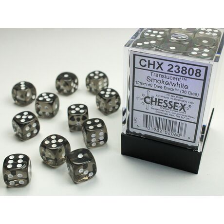 Translucent Dice Block™ 12mm d6 Smoke/white (36)